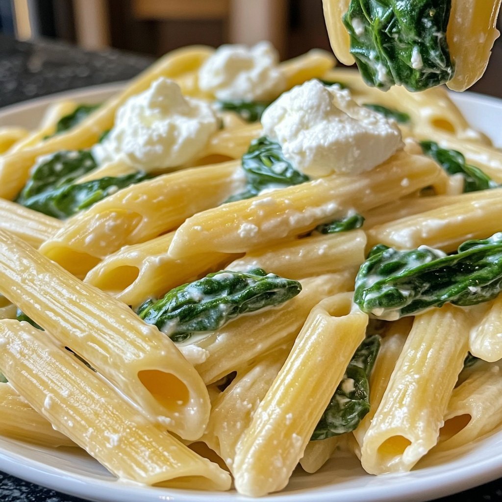 Penne mit Spinat und Ricotta