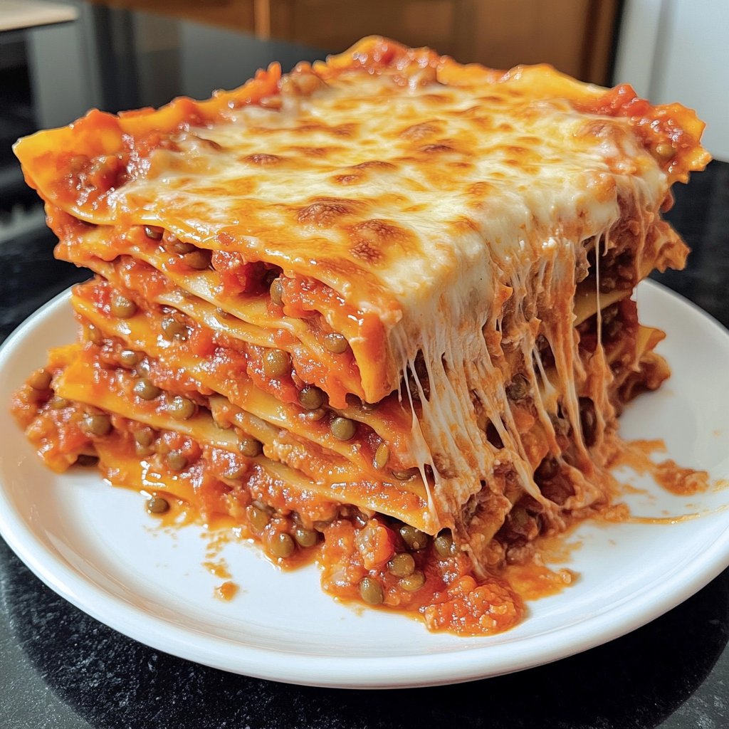 Lasagne mit Tomaten-Linsen-Sauce